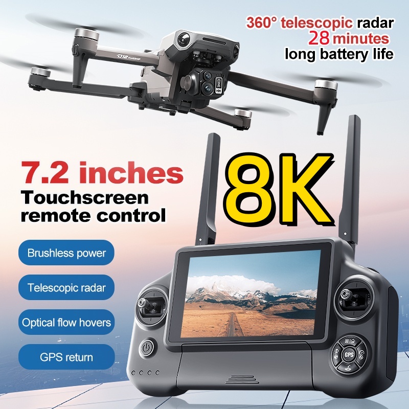 Drone Camera Hd - 8K 3-Achsen-Gimbal Bürstenloser 7,2-Zoll-Touchscreen FPV-Fernbedienung Quadcopter